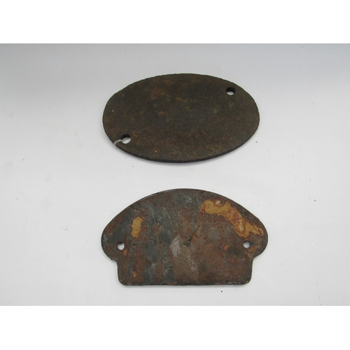 7065 - A cast iron oval plate - B.R Maintenance Ends and a similar mushroom shaped Wagon Repairs Limited pl... 