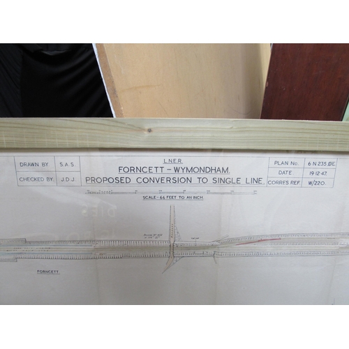 7118 - A framed and glazed LNER surveyors plan for Forncett, Ashwellthorpe and Wymondham North Junction, sh... 