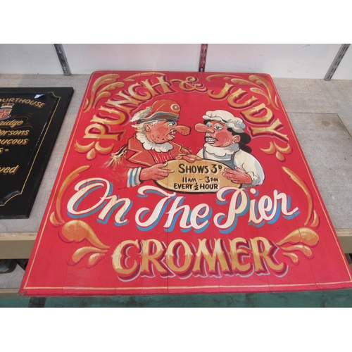 7254 - A hand painted wooden board advertising Punch & Judy at Cromer Pier   (R)  £80 BB