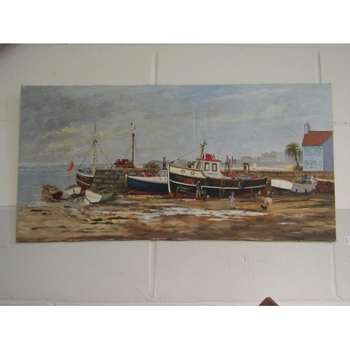 1001 - An oil on canvas, Cornish harbour scene in the manner of Fred Yates (1922-2008), bears a signature l... 