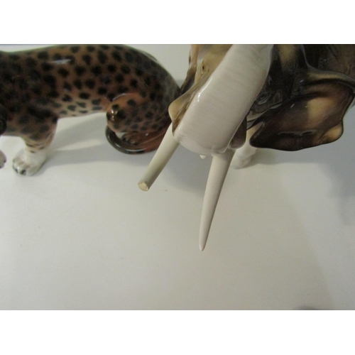 1021 - Dux style Czech Republic leopard and elephant ceramic figures, tusk a/f    (e)  £15-20