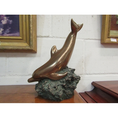 1032 - A Foot's Artworks, Australia 2006 cold cast bronze of a dolphin, 305cm high x 23cm wide x 17cm deep