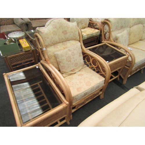 1151 - A modern cane conservatory suite comprising of sofa, two armchairs and three tables (6)