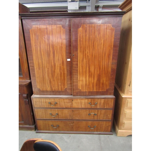 2358 - A 19th Century mahogany linen press, interior converted to one tray and full hanging space, faux dra... 