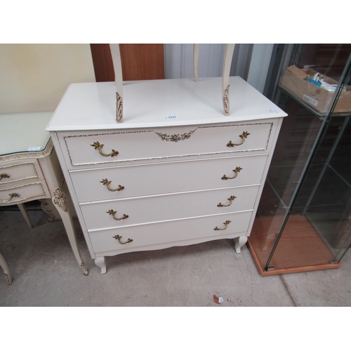 2396 - A French style white painted chest of four drawers and a French style painted oval wall mirror