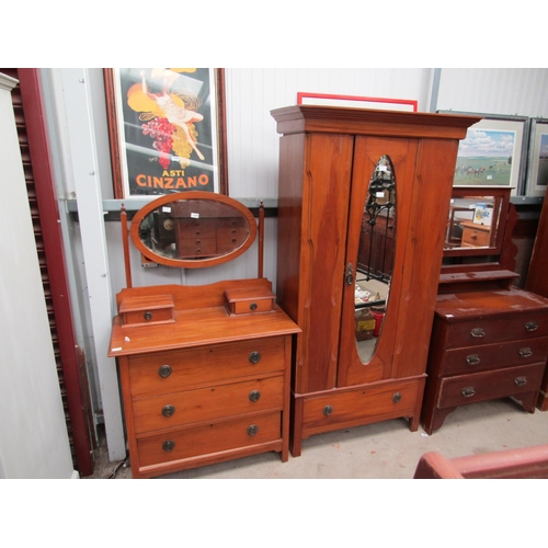 2380 - A late 19th/early 20th Century satin walnut wardrobe and dressing chest (2) some worm    (D)