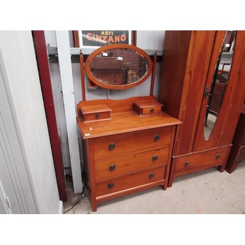 2380 - A late 19th/early 20th Century satin walnut wardrobe and dressing chest (2) some worm    (D)