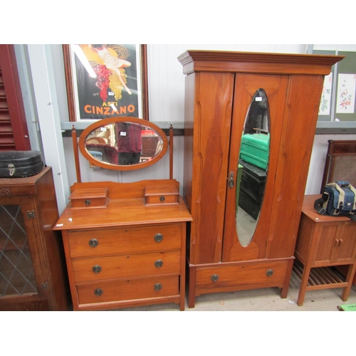 2380 - A late 19th/early 20th Century satin walnut wardrobe and dressing chest (2) some worm    (D)