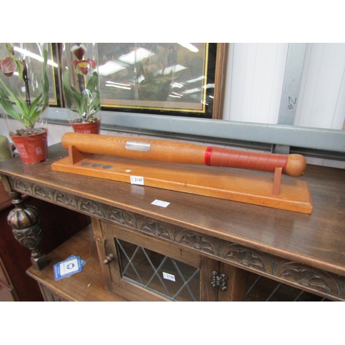 2205 - A Wooden Silver Mounted Rounders bat Trophy on stand   (R) £20