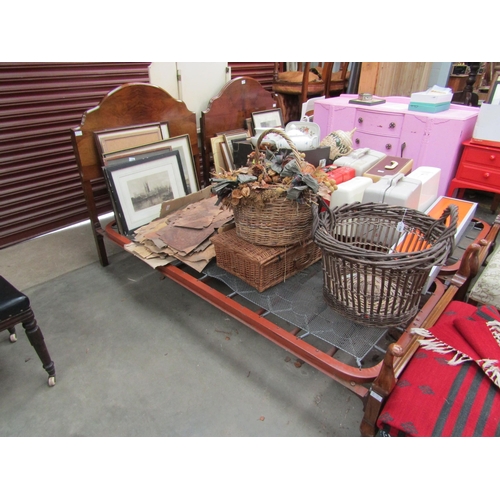 2347 - Two 1930's walnut single beds with sprung bases