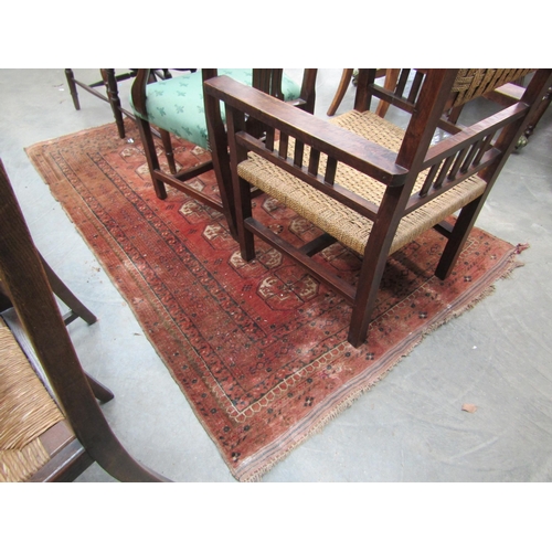 2164 - A worn red and blue patterned rug 2001 x 127cm   (E) £10-20