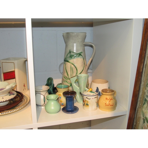 1414 - A quantity of mixed ceramics including Radford Scraffito jug, West German vase, Stoneware bottle etc