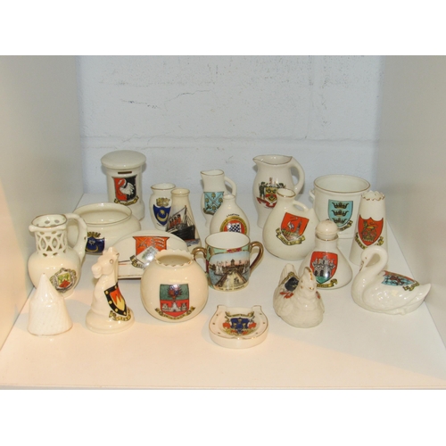 1432 - A collection of china crested wares including post box, swan etc