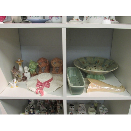 1435 - Newlyn Wilton Deco bowl with frog, posy holders, ceramic dogs and figures (12)  (GROUP WITH LOT 1438... 