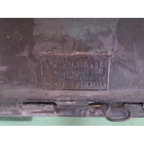 7143 - A railway station yard lamp case, converted to electricty, marked with makers plaque - W Parkinson &... 