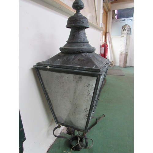 7143 - A railway station yard lamp case, converted to electricty, marked with makers plaque - W Parkinson &... 