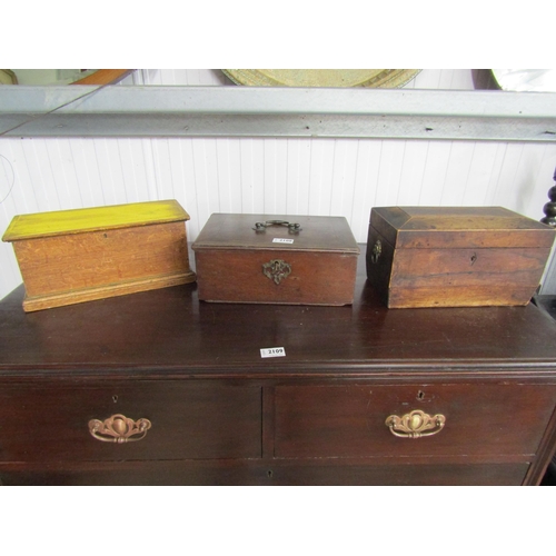 2108 - A Georgian mahogany deed box with key, a Georgian tea caddy and Victorian candle box   (R) £0  (E) £... 