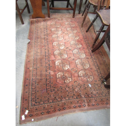 2164 - A worn red and blue patterned rug 2001 x 127cm   (E) £10-20