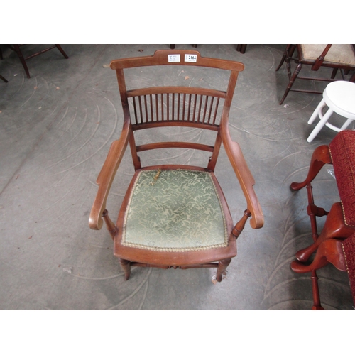 2166 - An Edwardian carver chair with upholstered seat, childs white chair and stool.