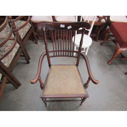 2167 - An Edwardian stick-back bedroom chair with foliate upholstered seat, turned supports a/f