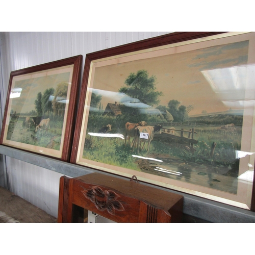 2217 - A pair of Edwardian oak framed cattle prints   (R)  £20