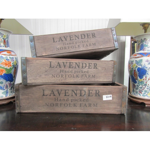 2219 - A set of three fitting wooden lavender crates