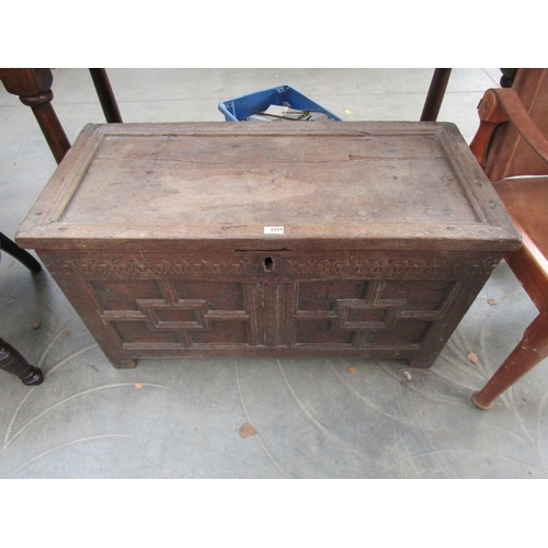 2237 - A 17th Century oak carved blanket box, no locking mechanism 101 x 47cm   (R) £120