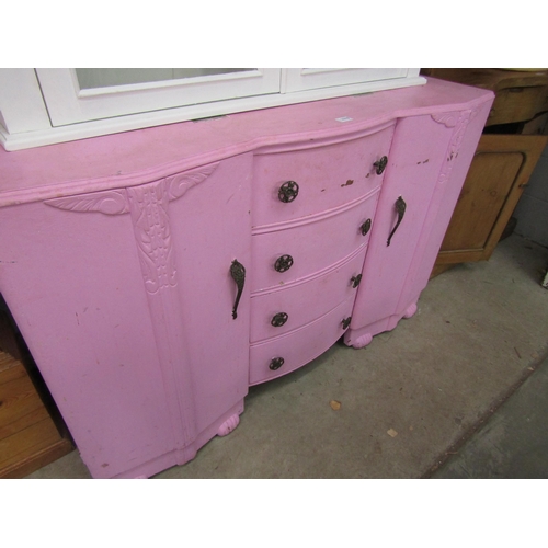 2278 - A pink painted sideboard, four central doors flanked by two cupboard doors