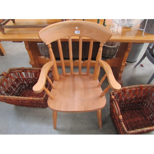 2308 - A beech slat-back kitchen arm chair