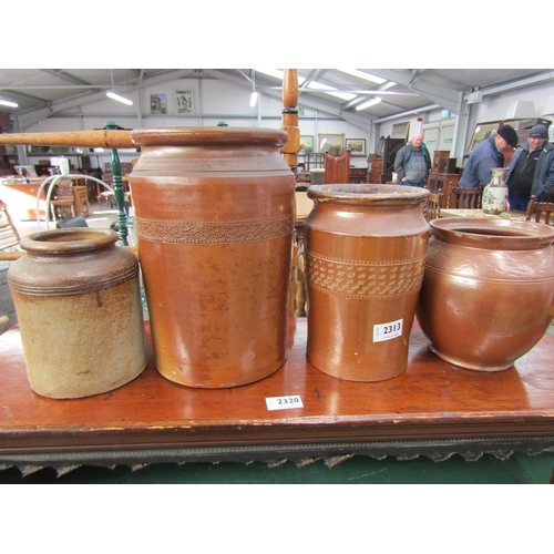 2313 - Five various stone ware jars and pots