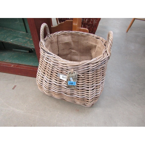 2319 - A large shaped wicker twin handle basket, hessian lined