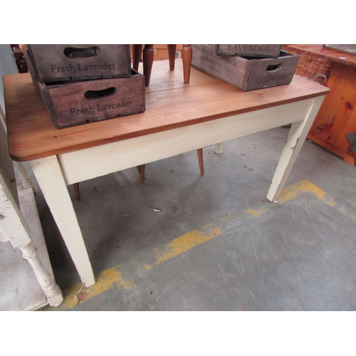 2325 - A painted two drawer pine top kitchen table   72 x 137cm