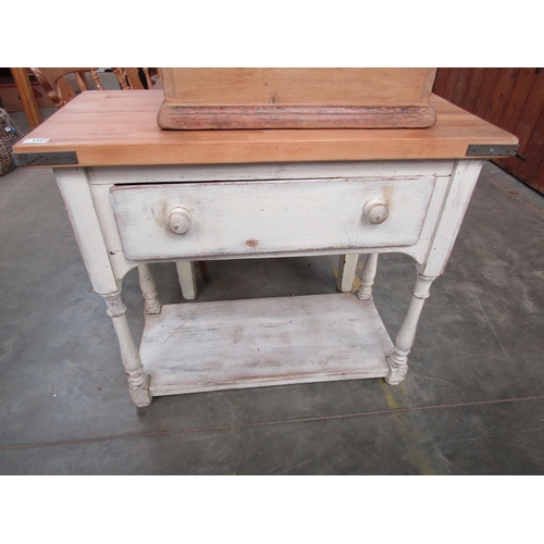 2327 - A rustic painted side table with beech butchers block top   (R)  £80