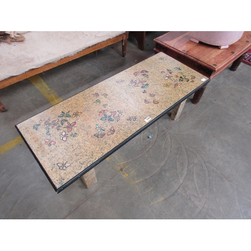 2338 - A hand painted coffee table marble effect with butterflies    (E) £10-15