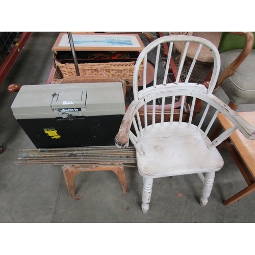 2354 - Two children's chairs a/f, brass rods, personal coding file box a/f    (E)  £10-20