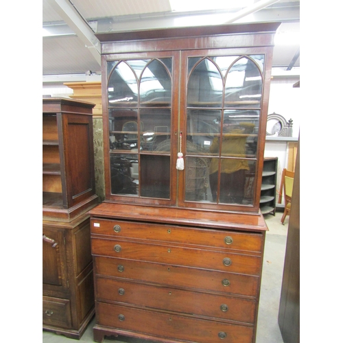 2363 - A George III mahogany secretaire bookcase with two door astragal glazed top   (R)  £200