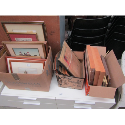 2400 - Three boxes of assorted pictures and prints, various sizes and subjects