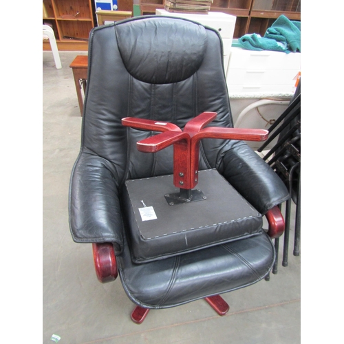 2412 - A Danish swivel leather office chair with stool   (R)  £60