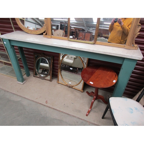 2432 - A marble top console/ hall table with green painted base