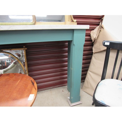 2432 - A marble top console/ hall table with green painted base