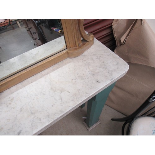 2432 - A marble top console/ hall table with green painted base