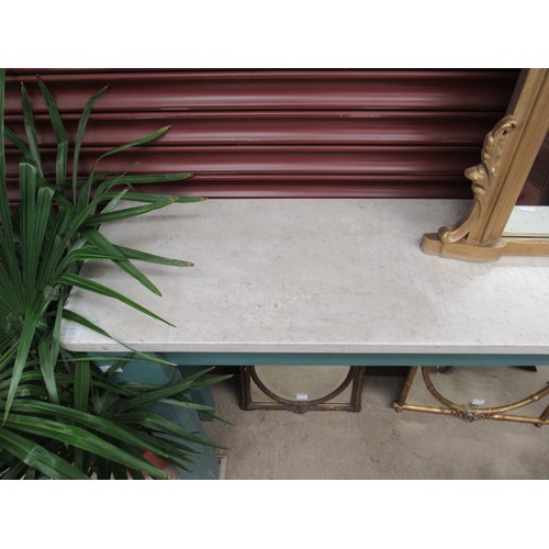 2432 - A marble top console/ hall table with green painted base