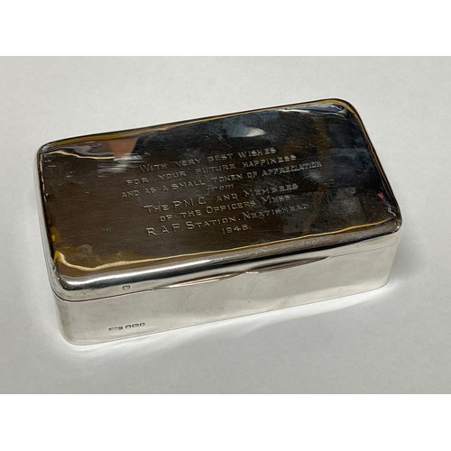 9417 - A James Dixon & Sons silver cigarette box with inscribed top 