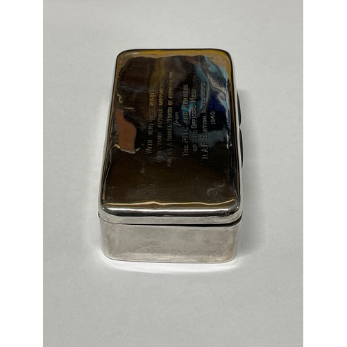 9417 - A James Dixon & Sons silver cigarette box with inscribed top 