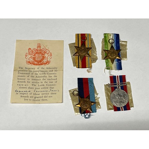 9473 - A WWII medal group of four to casualty REGINALD LAWRENCE JARVIS, consisting of Atlantic Star, 1939-4... 