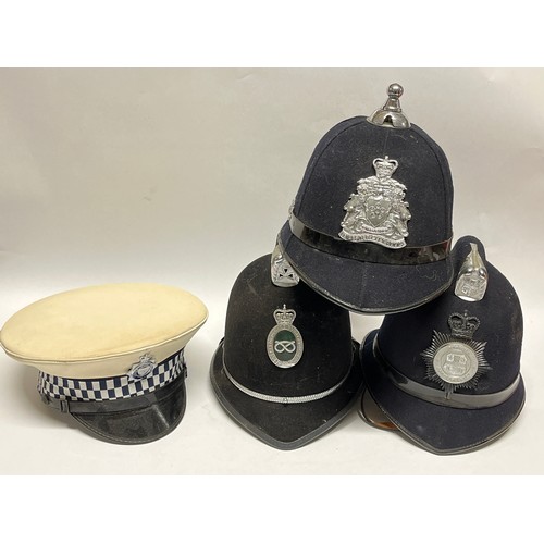 9384 - Three British Police helmets consisting of Durham Constabulary, Leicester City Police and Staffordsh... 