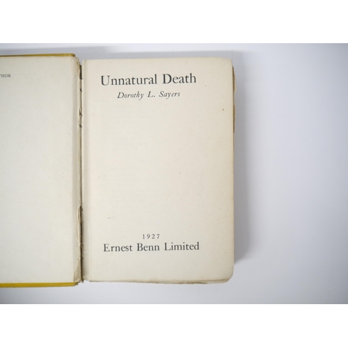 5135 - Dorothy L. Sayers: 'Unnatural Death', London, Ernest Benn, 1927, 1st edition, ex-lending library wit... 