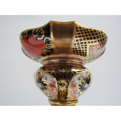 6227 - A pair of Royal Crown Derby 1128 Imari pattern candlesticks, 27cm tall   (C)