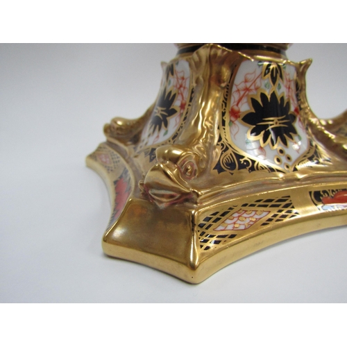 6227 - A pair of Royal Crown Derby 1128 Imari pattern candlesticks, 27cm tall   (C)