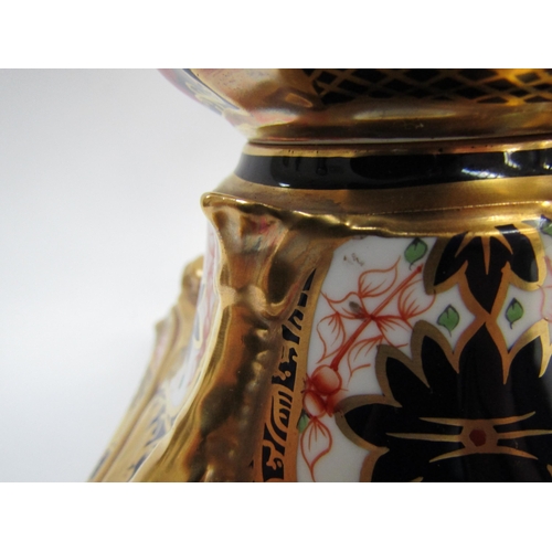 6227 - A pair of Royal Crown Derby 1128 Imari pattern candlesticks, 27cm tall   (C)